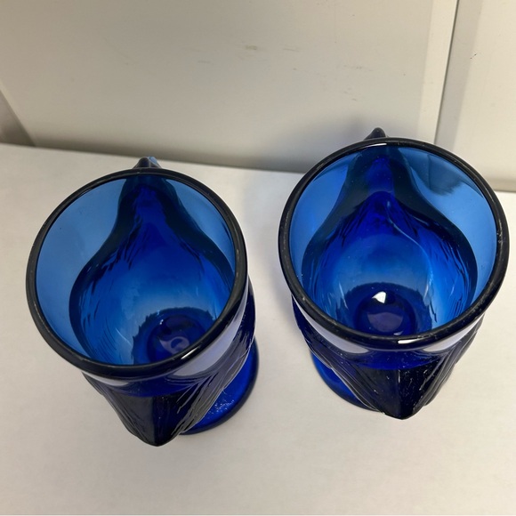 Arcoroc France Vintage Cobalt  Blue Glass Chicken Egg Cup Holders Hen On Nest 2 - Picture 8 of 16